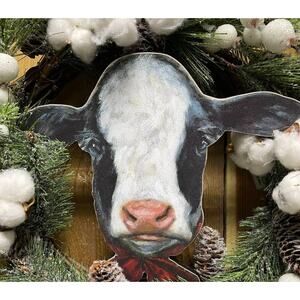 Christmas Holstein Cow Face Wreath Insert Wreath Cow Decor Holiday Farmhouse
